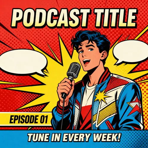 Bold Podcast Cover Art in Retro Comic Style