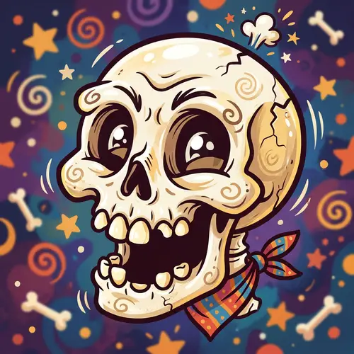 Expressive Cartoon Skull Face Art