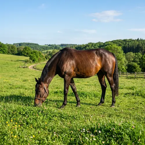 Realistic Horse Grazing in Green Meadow