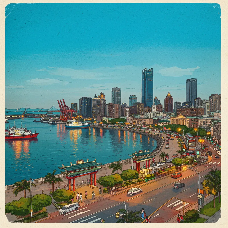 Kaohsiung Vibrant Cityscape Watercolor Art