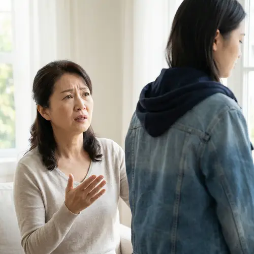Asian Woman Argues with Mother: A Family Conflict