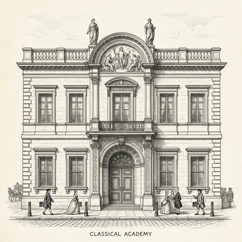 Classical-style 2-story Building Drawing | Black and White Pencil Sketch