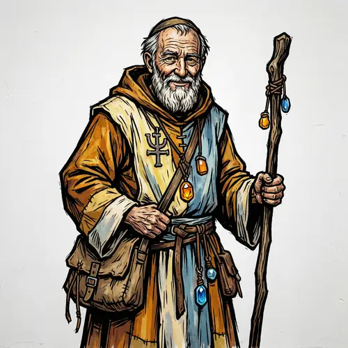 Elderly Monk Cleric: Adventure Themed Dungeons and Dragons Art