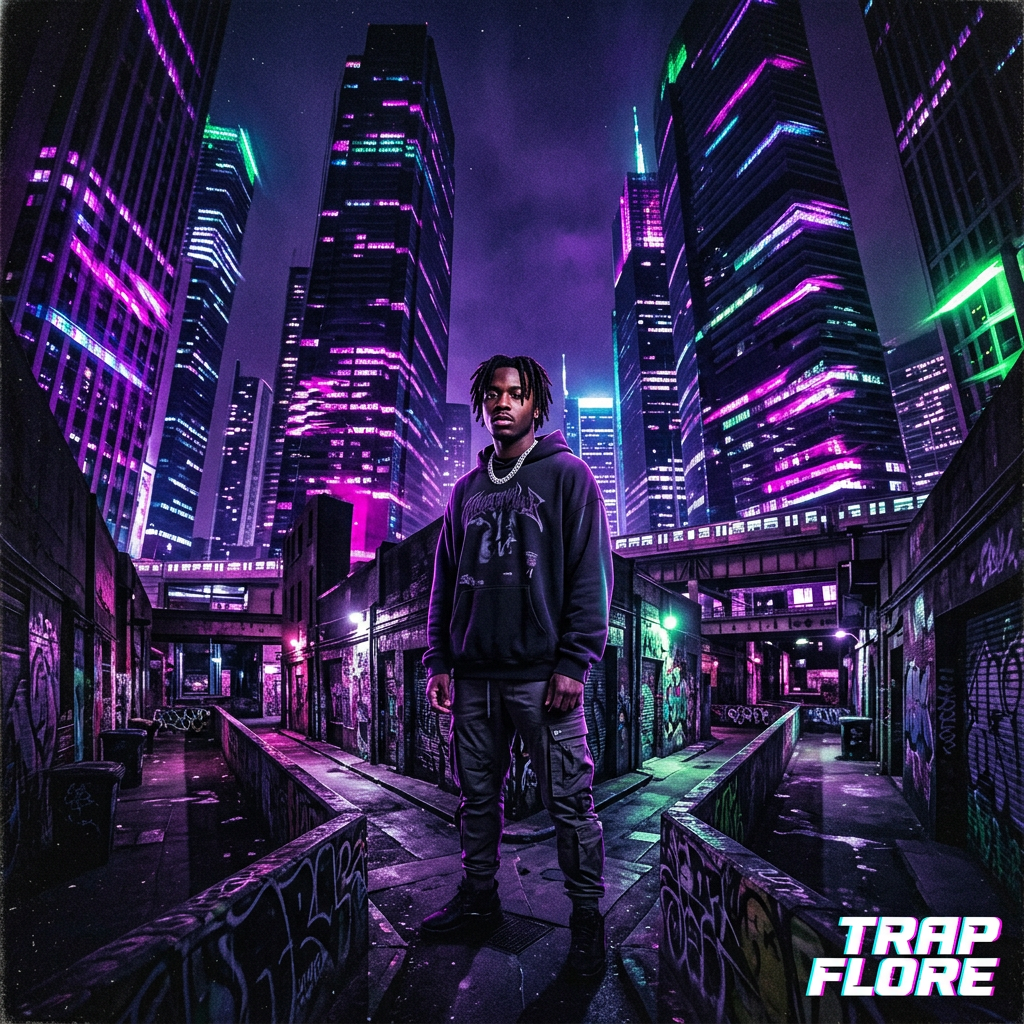 Pulsating Neon Lights Trap Music Album Artwork | AI Art Generator