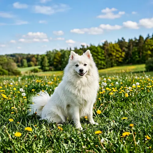 Adorable White Japanese Spitz on Grassy Field - Cute Dog Breed