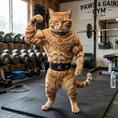 Muscular Cat Flexing Its Muscles - Fitness Enthusiast