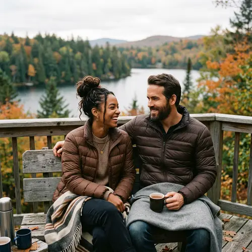 Brown Skin Girl and White Man in Matching Puffer Jackets