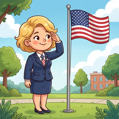 Cute Cartoon Donald Grump Salutes USA Flag