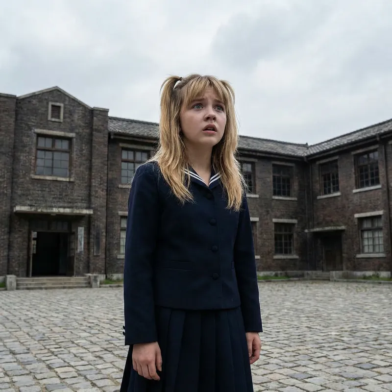 Blonde Girl with Fearful Expression in Korean School Uniform