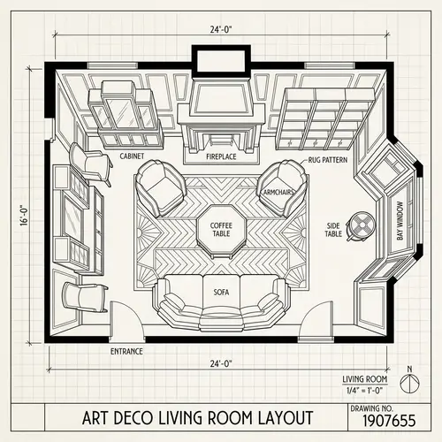 Art Deco Living Room Layout Design Outline