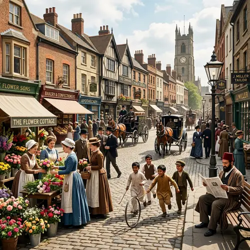 Vibrant Historical Town Square with Diverse Activities