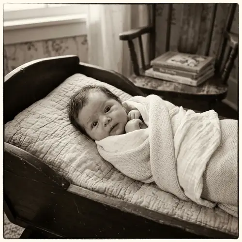 Antique Style Portrait of Newborn Baby Girl with Flat Nose