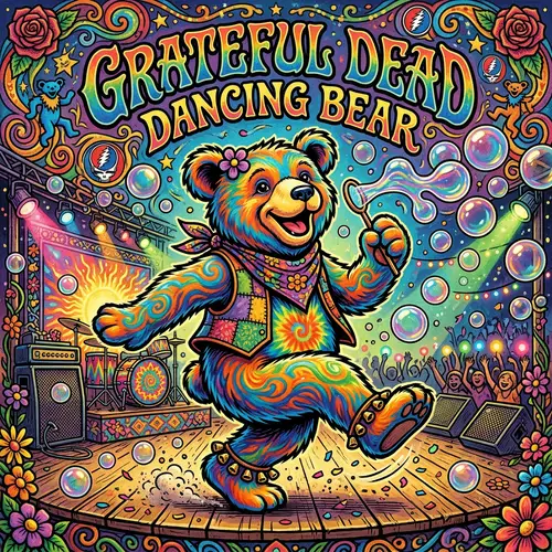 Joyful Dancing Bear in Grateful Dead Style