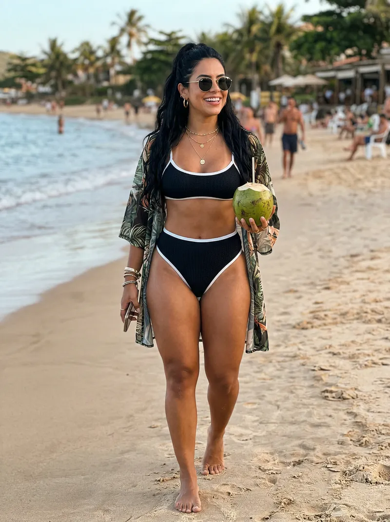 Curvy Black-Haired Influencer in Stunning Bikini