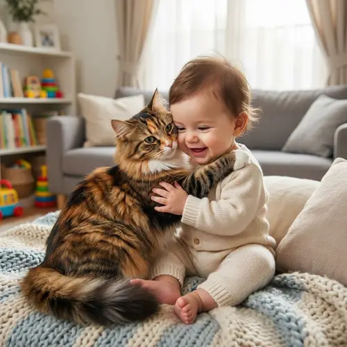Beautiful Cat Embracing Baby | Loving Moment Captured
