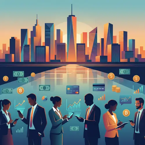 Finance Theme Background - Skyscrapers, Professionals, Finance Elements