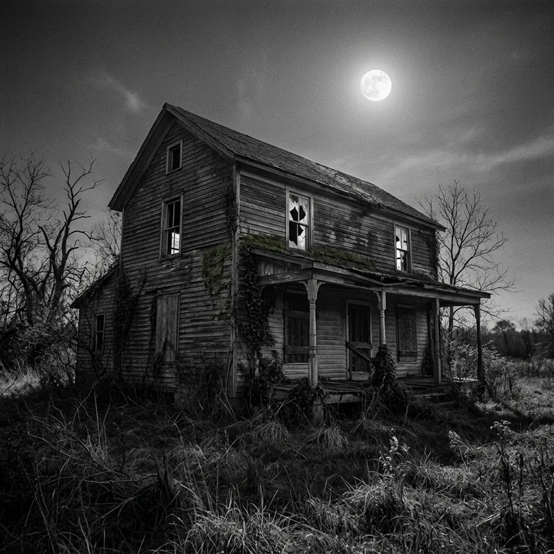 Desolate House Under Moonlit Sky | Broken Windows, Dark Colors Desolate House Under Moonlit Sky | Broken Windows, Dark Colors