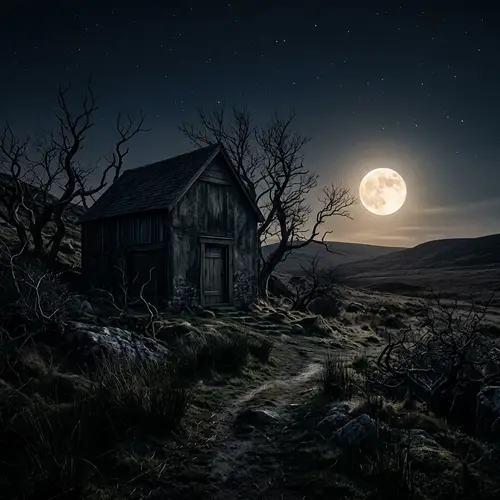 Mysterious House in Dark Colors with Moon Glow