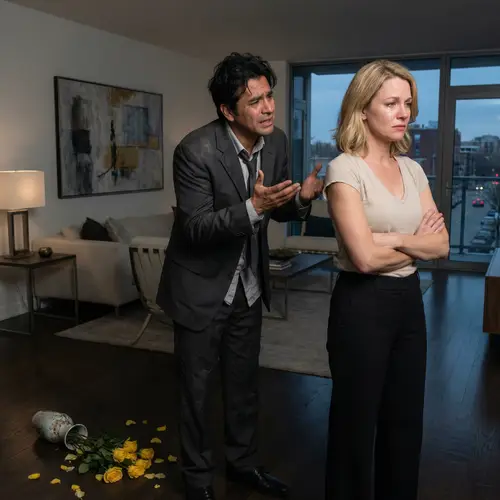 Emotional Scene of Hispanic Man Pleading with Caucasian Woman