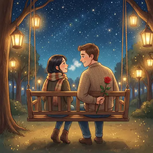 Romantic Scene Illustration: Intimate Moment under Starry Sky