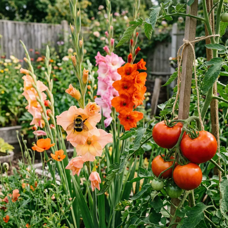 August Birth Flower with Bumblebee & Tomatoes