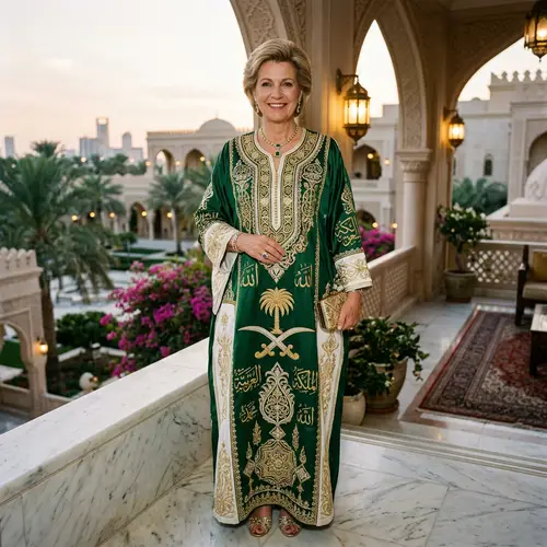 Elegant Arabian Abaya Dress Inspired by Saudi Flag Design