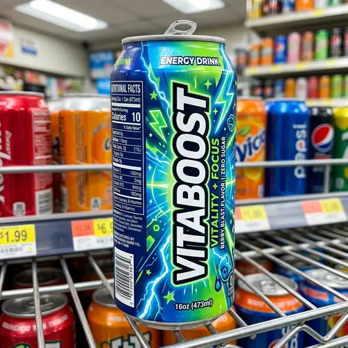 VitaBoost Energy Drink Can - Vibrant Design for Vitality