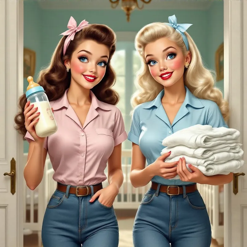 Charming 1950s Style Babysitters in Vintage Nursery