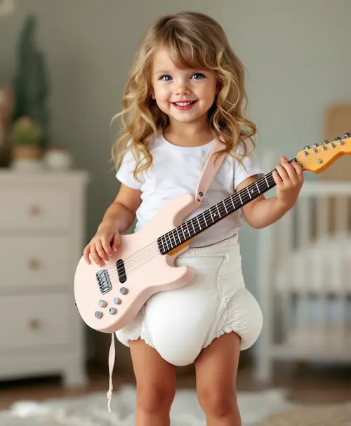 Taylor Swift as a Cute Toddler with a Toy Guitar