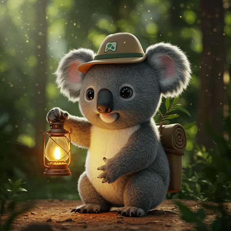 Charming Koala in a Tranquil Woodland Adventure