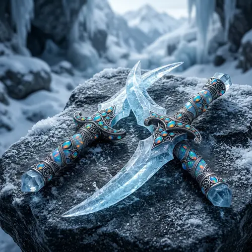 Curved Ice Daggers with Opal Inlays