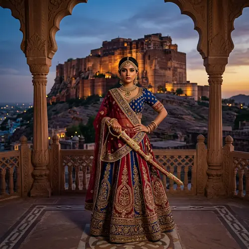 South Asian Princess Warrior | Regal Attire & Majestic Castle