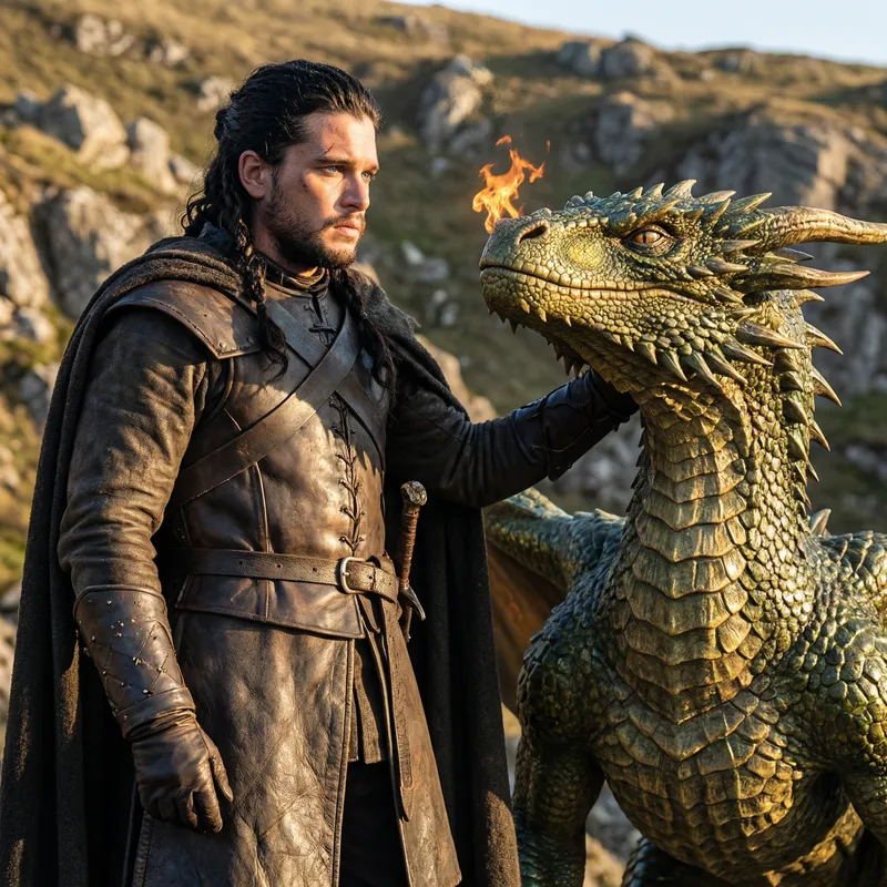 Daring Warrior with Mystical Dragon Ally