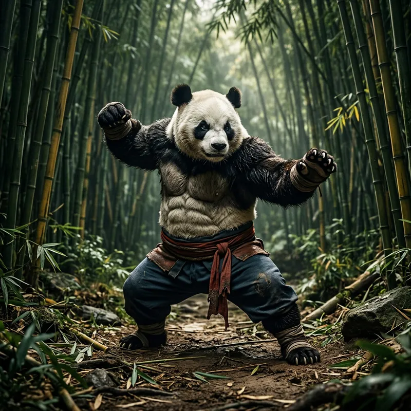 Muscular Kungfu Panda Mastering Martial Arts