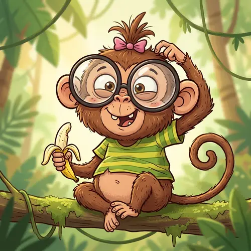 Humorous Female Monkey Cartoon with Goofy Glasses