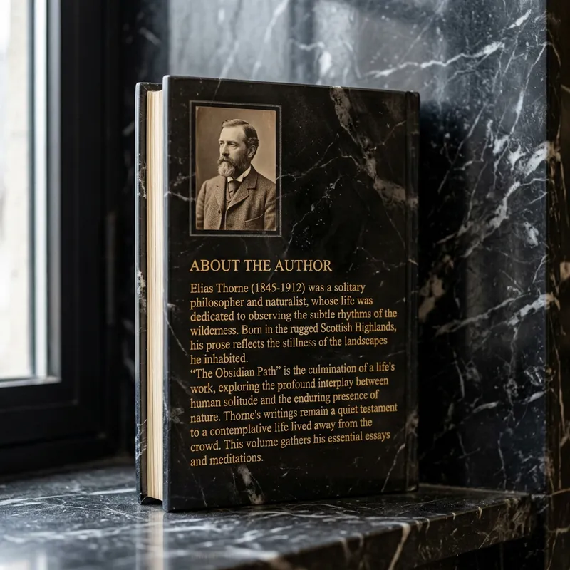 Author Photo on Black Marble Stone Book - Realistic Details & Textures