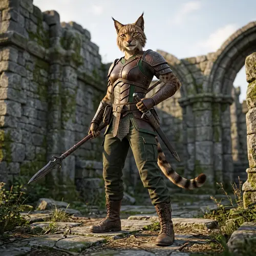 Female Feline Warrior: Anthro-Style Combat Expert