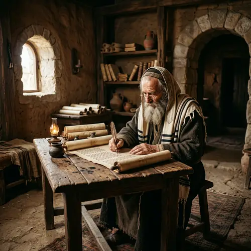 Old Jewish Prophet Writing on a Scroll