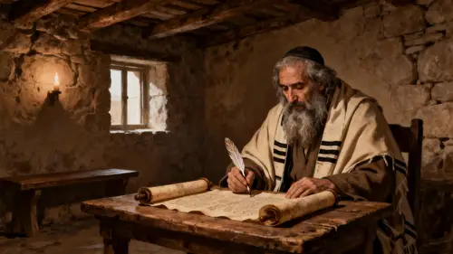Old Jewish Prophet Writing on a Scroll