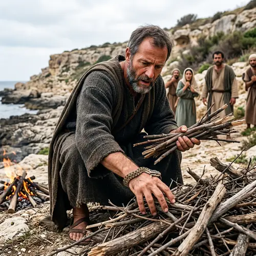 Apostle Paul: Bitten by a Snake While Collecting Wood