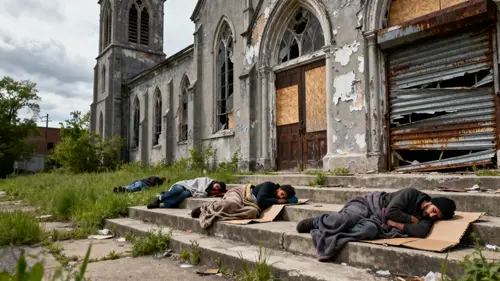 Neglected Church with Homeless Sleepers