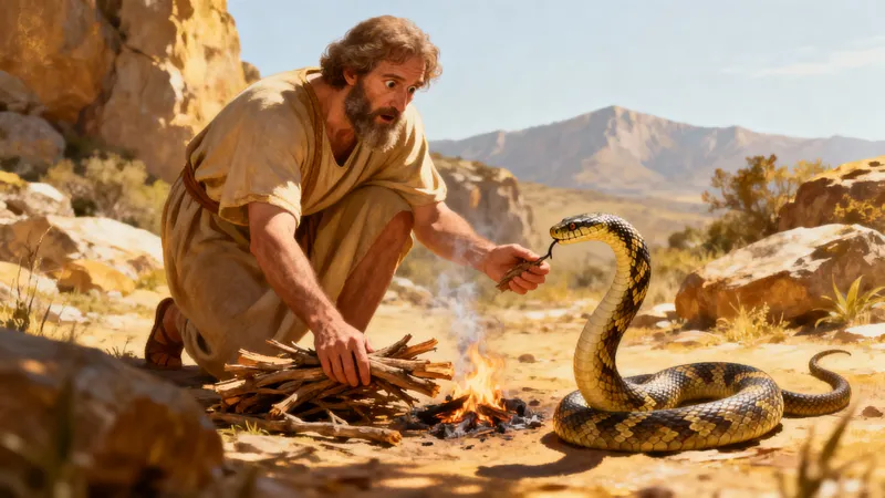 Apostle Paul: Bitten by a Snake While Collecting Wood