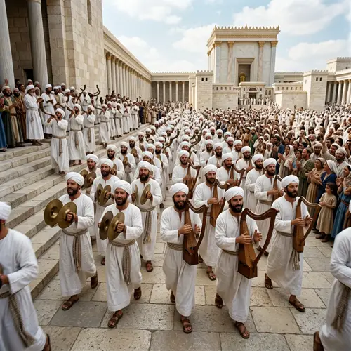 120 Israel Priests in White Linen Making Music