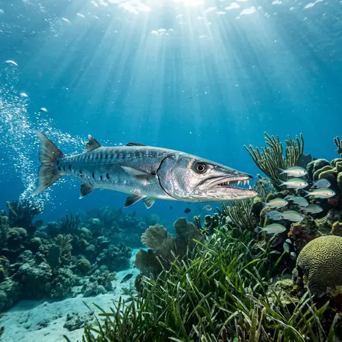 Sleek Barracuda Fish: Predatory Silver Swimmer Underwater