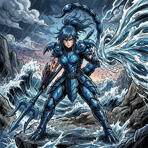 Zodiac Warrior: Scorpion Woman in Blue Armor