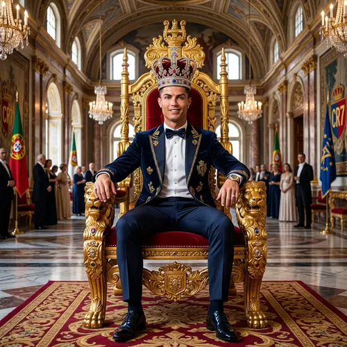 Cristiano Ronaldo on Golden Throne with Diamond Crown