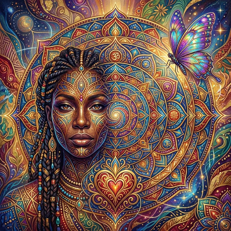 Harmony Symphony: Mandala, Butterfly, Heart & African Woman