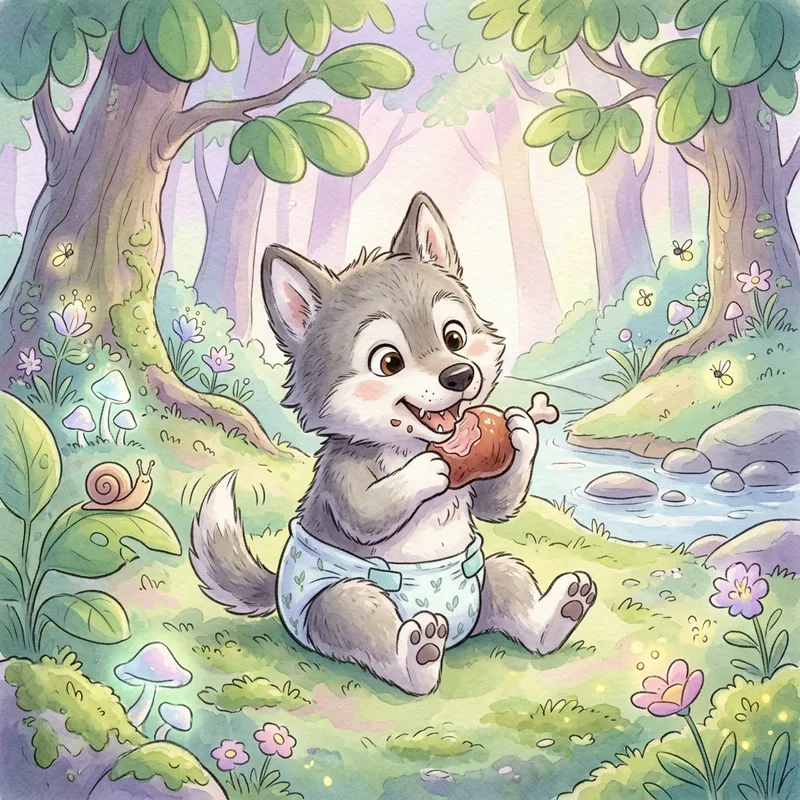 Enchanting Baby Wolf: Fantasy-Inspired Whimsical Art