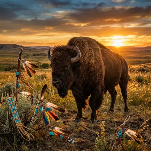 Majestic Native American Buffalo in Wild Plains