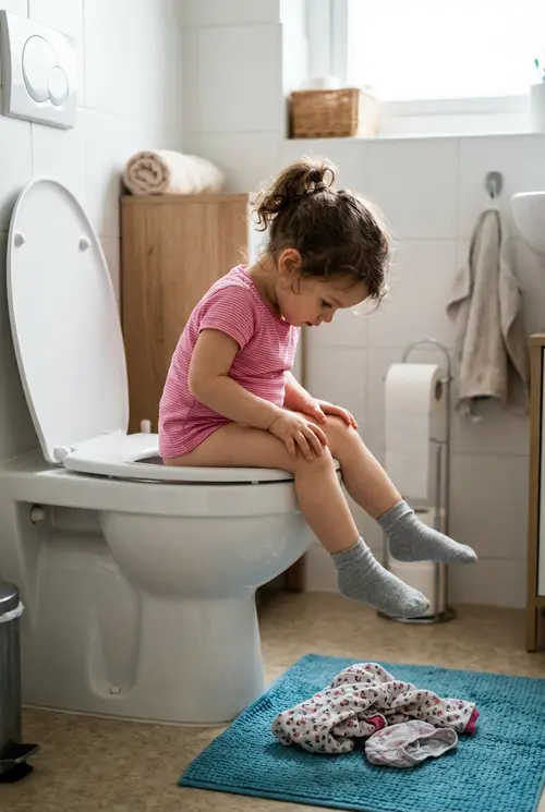 Toddler Girl Using Toilet Independently